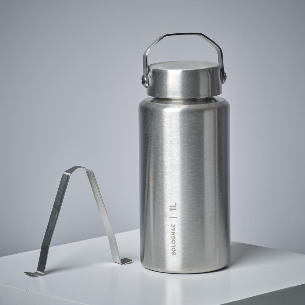 WATER BOTTLE with screw cap Bushcraft 1 L Stainless Steel Grey